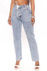 Tucson Tie Waist Straight Leg Jeans - Light Blue Ins Street